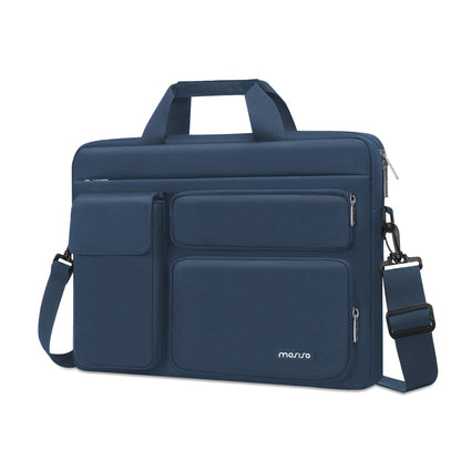 MOSISO Laptop Shoulder Bag 13-17.3 inch - Fits MacBook Pro 16, HP, Dell, Lenovo - 2 Raised Pockets, 1 Flapover & 1 Horizontal Pocket + Handle & Belt