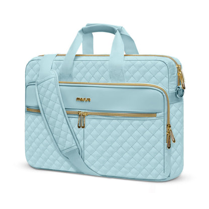 MOSISO Square Quilted Laptop Briefcase Messenger Bag, 3 Multi Pockets Shoulder Case with Luggage Strap, Fits 13–17.3 Inch MacBook HP Dell Lenovo for Business Travel