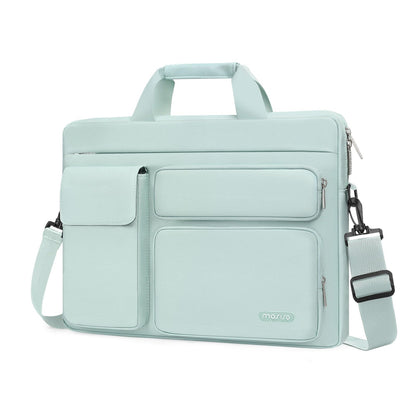 MOSISO Laptop Shoulder Bag 13-17.3 inch - Fits MacBook Pro 16, HP, Dell, Lenovo - 2 Raised Pockets, 1 Flapover & 1 Horizontal Pocket + Handle & Belt