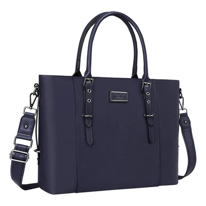 MOSISO Women Vintage Waterproof PU Leather Laptop Tote Bag, Fits 13.3/15.6/17.3 Inch, Large Capacity Business Work Shoulder Briefcase