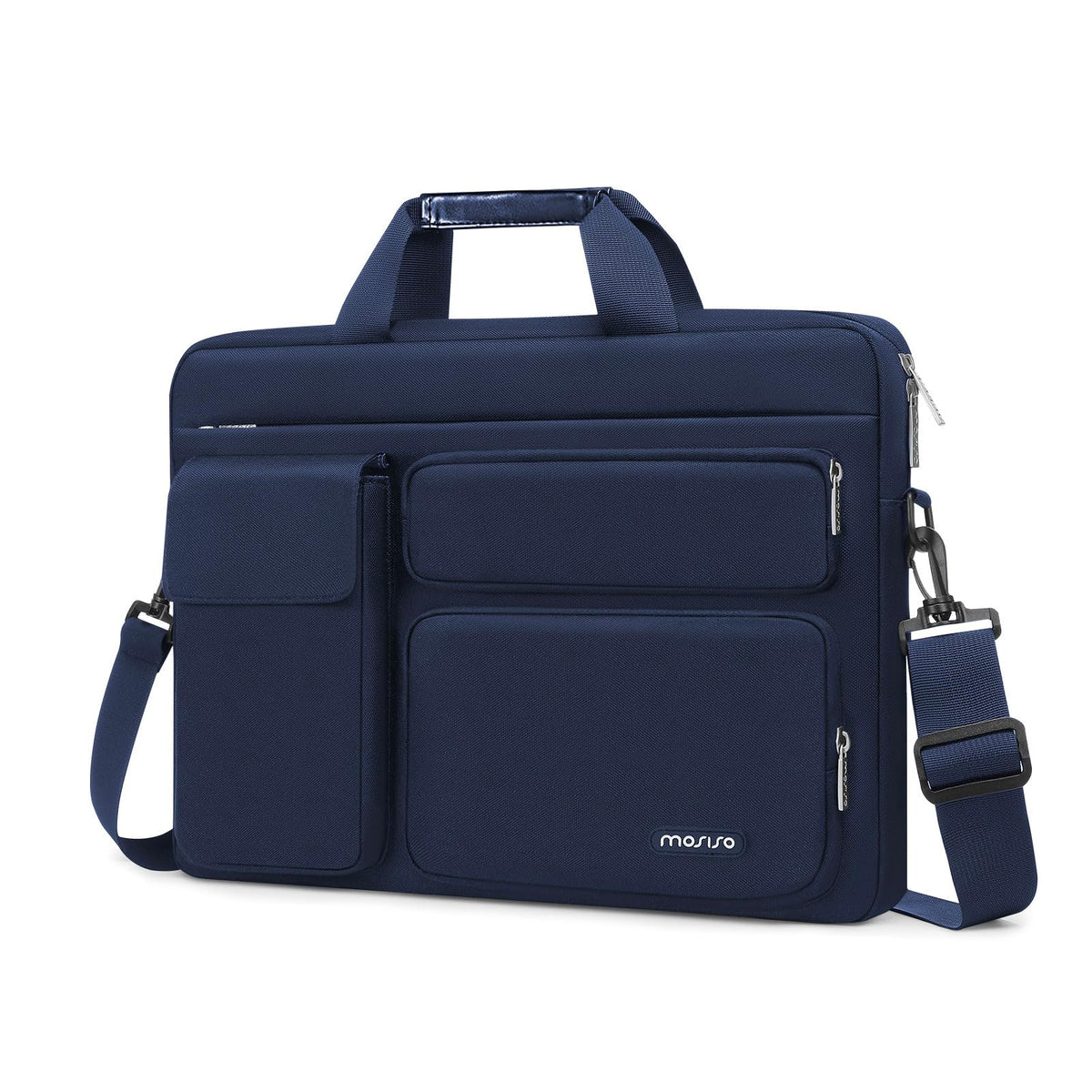 MOSISO Laptop Shoulder Bag 13-17.3 inch - Fits MacBook Pro 16, HP, Dell, Lenovo - 2 Raised Pockets, 1 Flapover & 1 Horizontal Pocket + Handle & Belt
