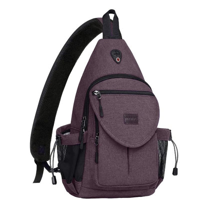 MOSISO Canvas Sling Backpack, Daypack with Anti-Theft Pocket, Dual Mesh Bottle Holders & Earphone Hole, Fits 11 Inch Tablet for Hiking Travel Commute