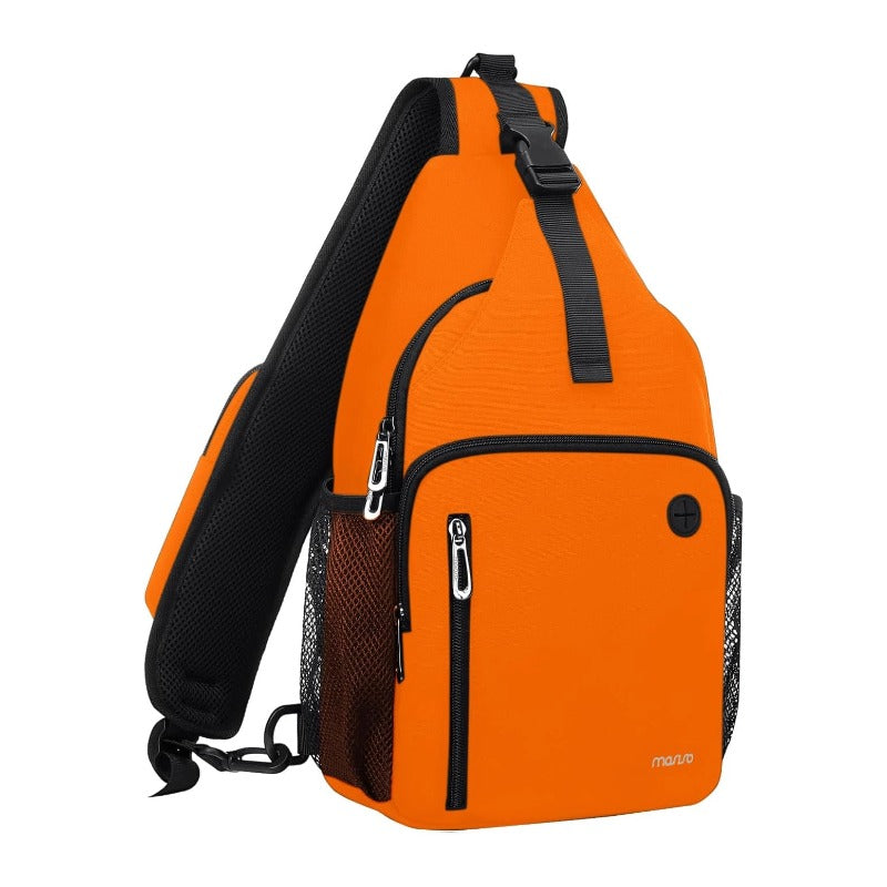 MOSISO Water-Resistant Sling Backpack with USB Charging Port & Anti-Theft Pocket — Crossbody Chest Daypack Fits 11 Inch Tablet for Hiking & Commute