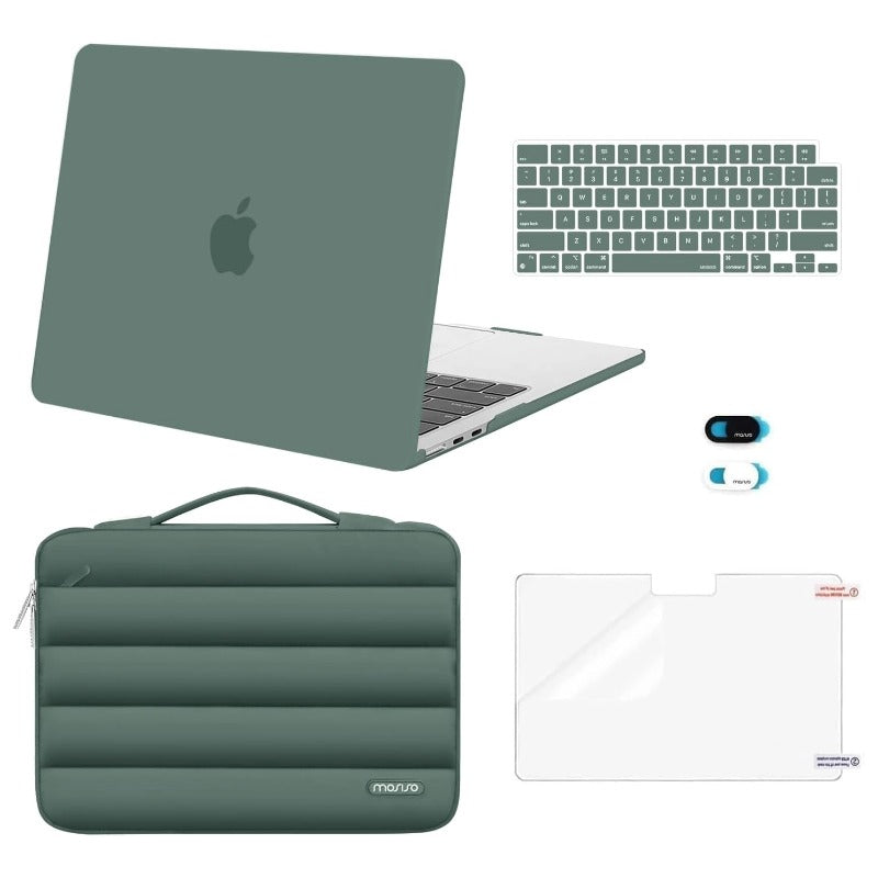 MOSISO Compatible with MacBook Air 13 inch Case M2-M5 2022-2026 A3449 A3240 A3113 A2681, 5 in 1 Protective Kit: Hard Case, Puffy Bag, Keyboard Cover, Webcam Cover & Screen Film