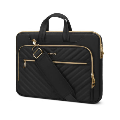 MOSISO 360 Quilted Laptop Shoulder Bag, 13–15.6Inch Crossbody Briefcase Compatible with MacBook HP Dell Asus, Multi Compartment Business Messenger Bag
