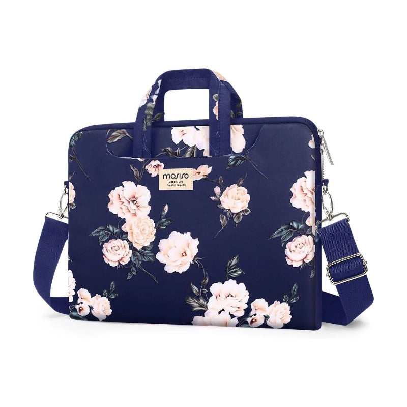 MOSISO Floral Laptop Shoulder Sleeve with Luggage Strap, Fits MacBook Air 15 M4-M1 Notebook