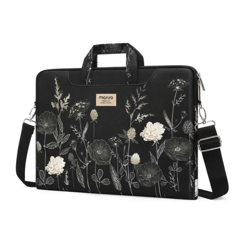 MOSISO Floral Laptop Shoulder Bag For Women, 15-16 Inch Messenger Sleeve With Detachable Strap, Compatible With MacBook Air 15 Pro 16 HP Dell Lenovo Asus Notebook