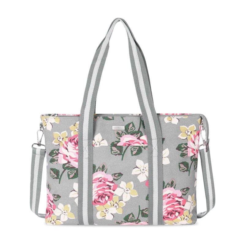 MOSISO Laptop Tote Bag for Women, 17-17.3 inch Canvas Rose Shoulder Handbag for MacBook, Notebook & Chromebook, Work Travel