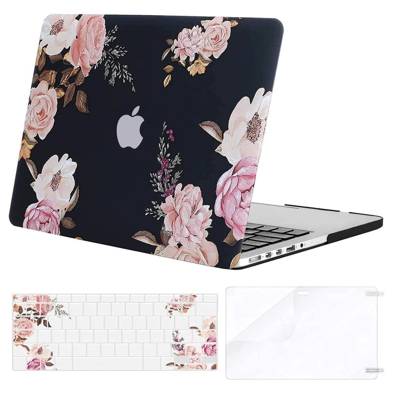 MOSISO Case for MacBook Pro Retina 13 inch, Plastic Peony Hard Shell Case&Keyboard Cover&Screen Protector