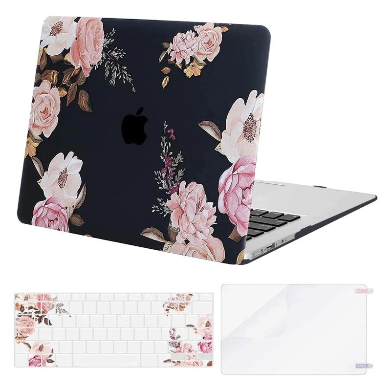 MOSISO Compatible with MacBook Air 13 inch Case Plastic Peony Hard Shell Case & Keyboard Cover & Screen Protector