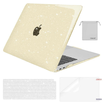 MOSISO Compatible with MacBook Air 13 inch Case 2018-2022 A2337 M1 A2179 A1932, Glitter Plastic Hard Shell&Keyboard Cover&Screen Film&Storage Bag