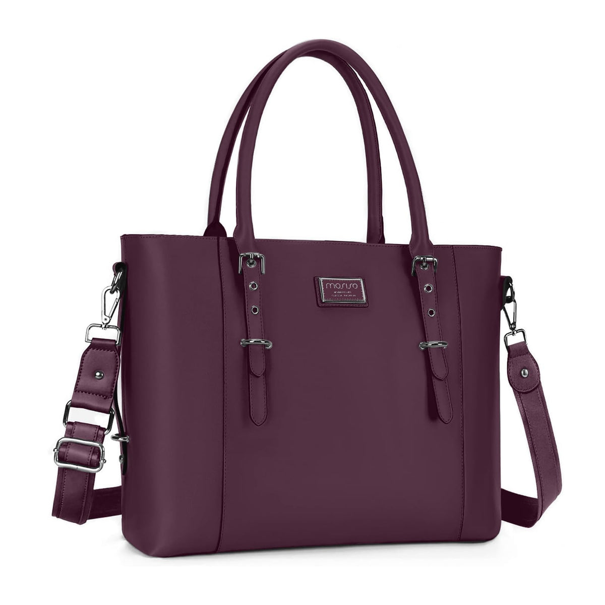 MOSISO Women Vintage Waterproof PU Leather Laptop Tote Bag, Fits 13.3/15.6/17.3 Inch, Large Capacity Business Work Shoulder Briefcase