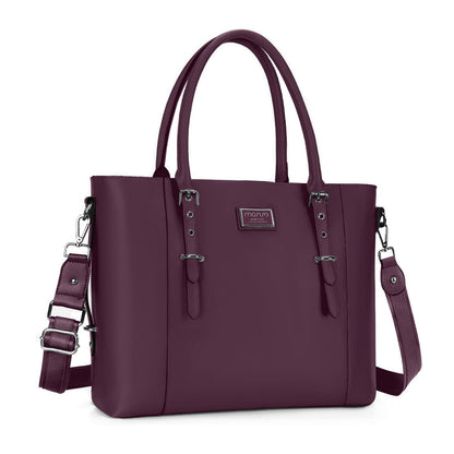 MOSISO Women Vintage Waterproof PU Leather Laptop Tote Bag, Fits 13.3/15.6/17.3 Inch, Large Capacity Business Work Shoulder Briefcase