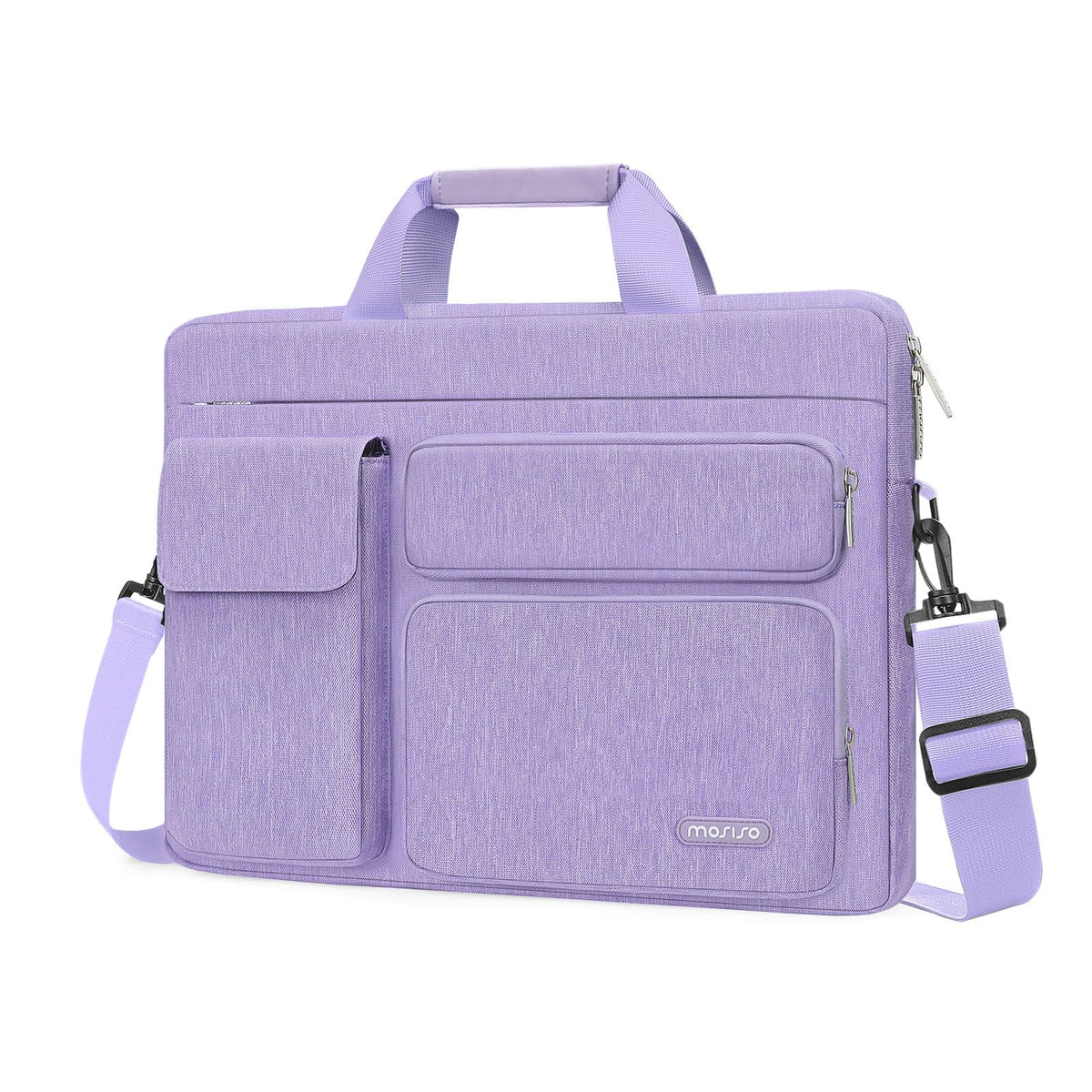 MOSISO Laptop Shoulder Bag 13-17.3 inch - Fits MacBook Pro 16, HP, Dell, Lenovo - 2 Raised Pockets, 1 Flapover & 1 Horizontal Pocket + Handle & Belt