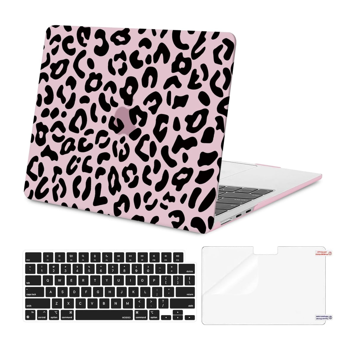 Mosiso Leopard Grain 3-in-1 Protective Kit for MacBook Air 13.6 — Hard Shell, Spill-Proof Keyboard Skin & HD Screen Film (A2681, A3113, A3240)