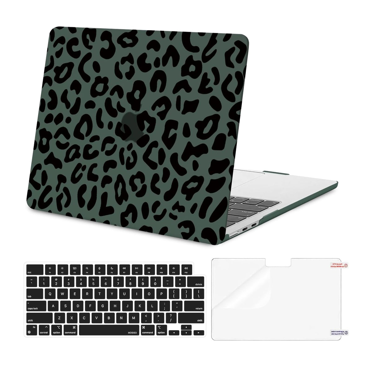 Mosiso Leopard Grain 3-in-1 Protective Kit for MacBook Air 13.6 — Hard Shell, Spill-Proof Keyboard Skin & HD Screen Film (A2681, A3113, A3240)