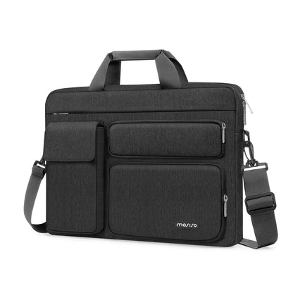 MOSISO Laptop Shoulder Bag 13-17.3 inch - Fits MacBook Pro 16, HP, Dell, Lenovo - 2 Raised Pockets, 1 Flapover & 1 Horizontal Pocket + Handle & Belt