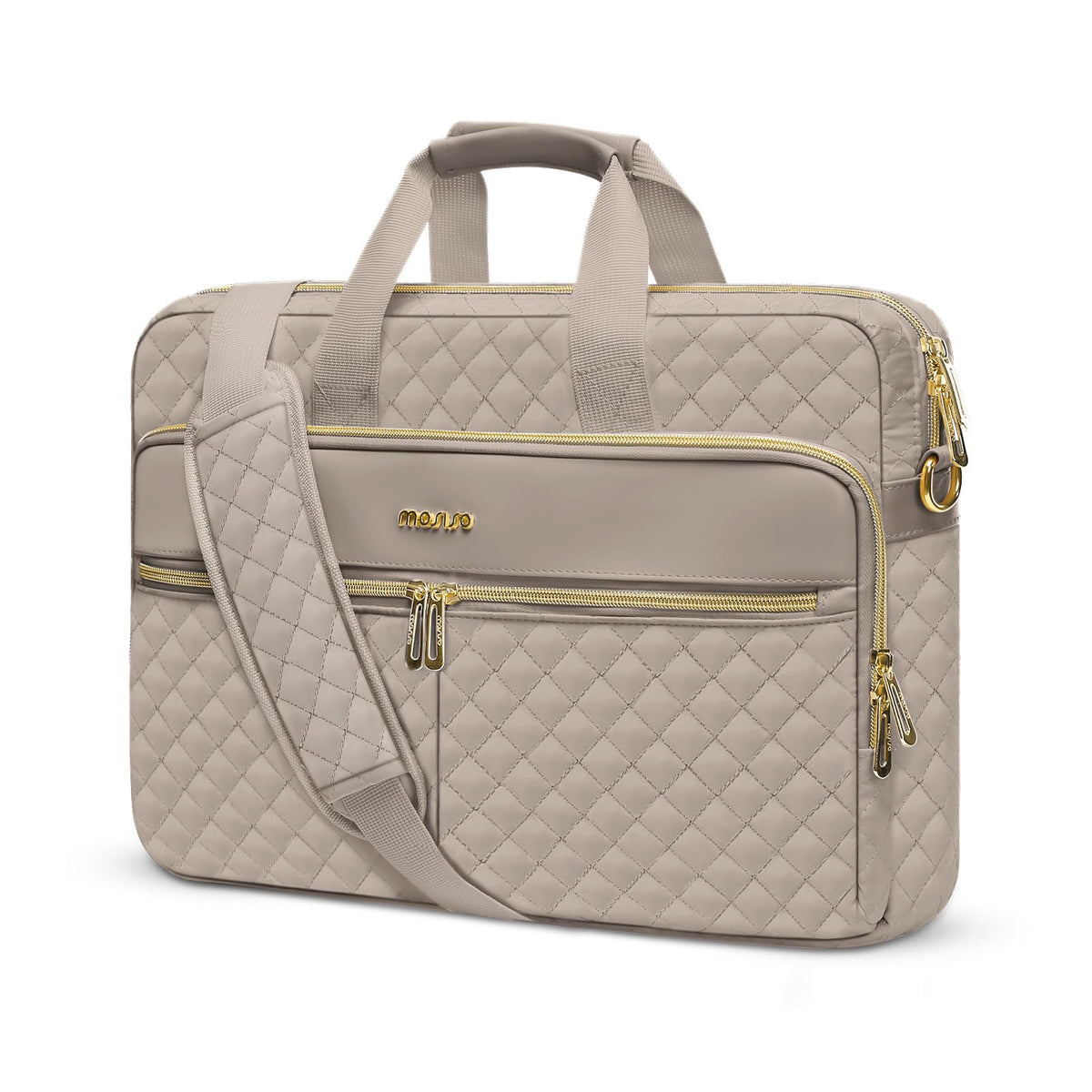 MOSISO Square Quilted Laptop Briefcase Messenger Bag, 3 Multi Pockets Shoulder Case with Luggage Strap, Fits 13–17.3 Inch MacBook HP Dell Lenovo for Business Travel