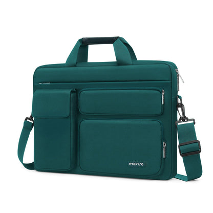 MOSISO Laptop Shoulder Bag 13-17.3 inch - Fits MacBook Pro 16, HP, Dell, Lenovo - 2 Raised Pockets, 1 Flapover & 1 Horizontal Pocket + Handle & Belt